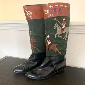 Vintage Zalo Polo Horses & Players Western Boots